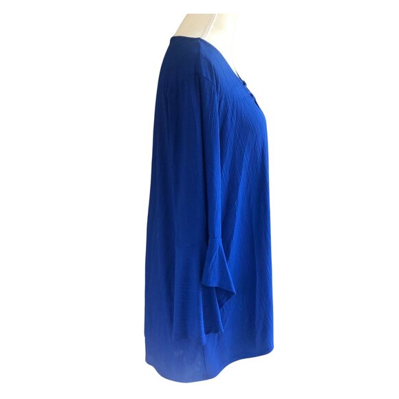 Naïf Women’s 3X Blue Tunic Top, Bell Sleeves, Criss Cross Neckline, Plus Size - Picture 4 of 9